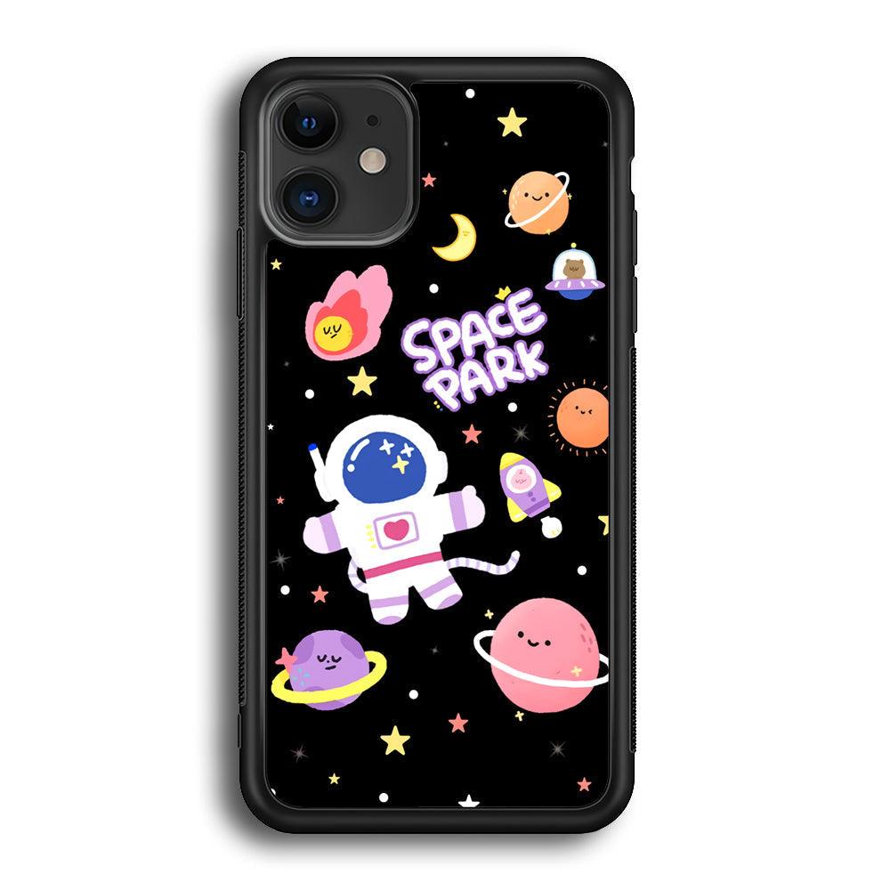 Astronaut Cute on Space Park iPhone 11 Case-Rubber Black (2D Case)-Oxvistore