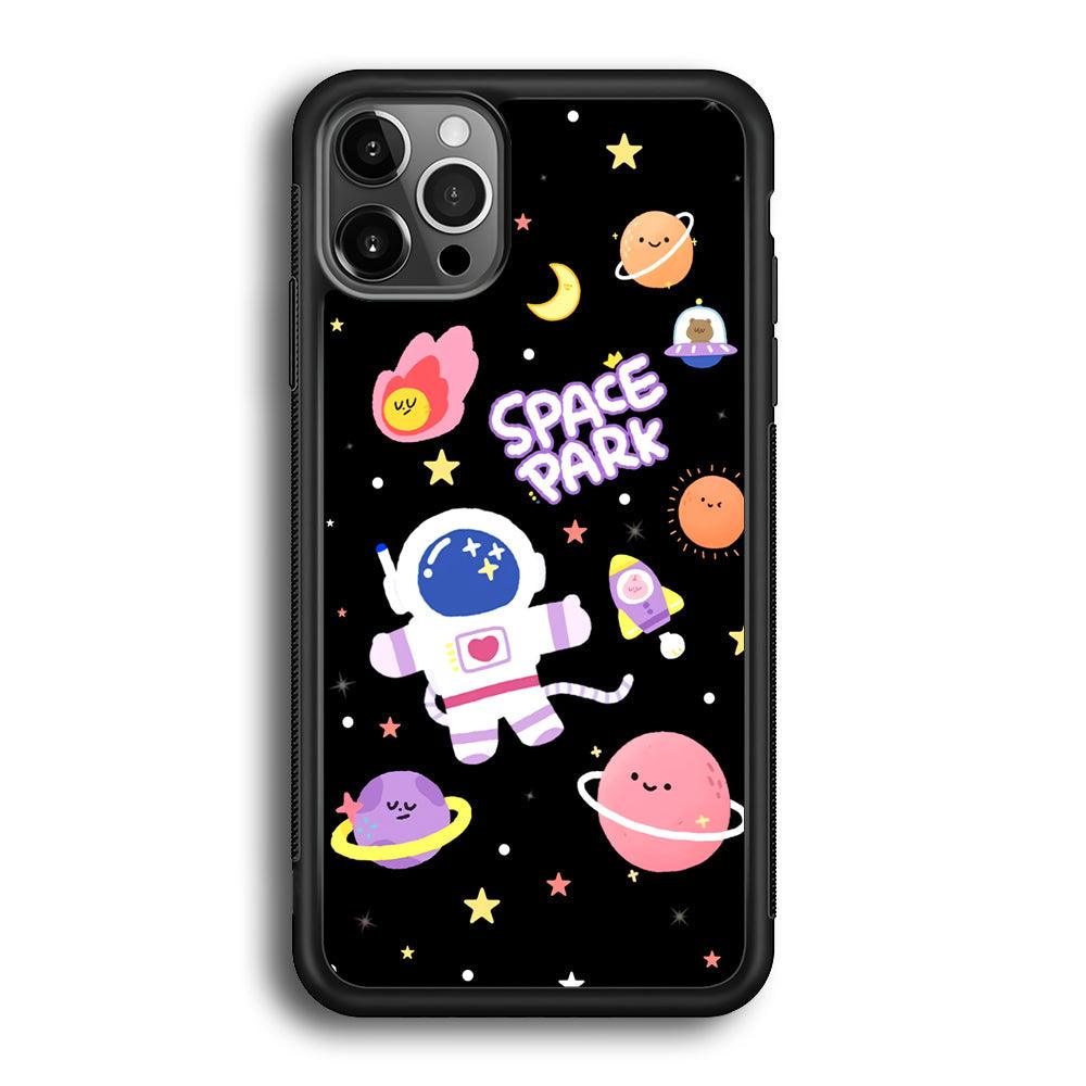 Astronaut Cute on Space Park iPhone 12 Pro Case-Rubber Black (2D Case)-Oxvistore