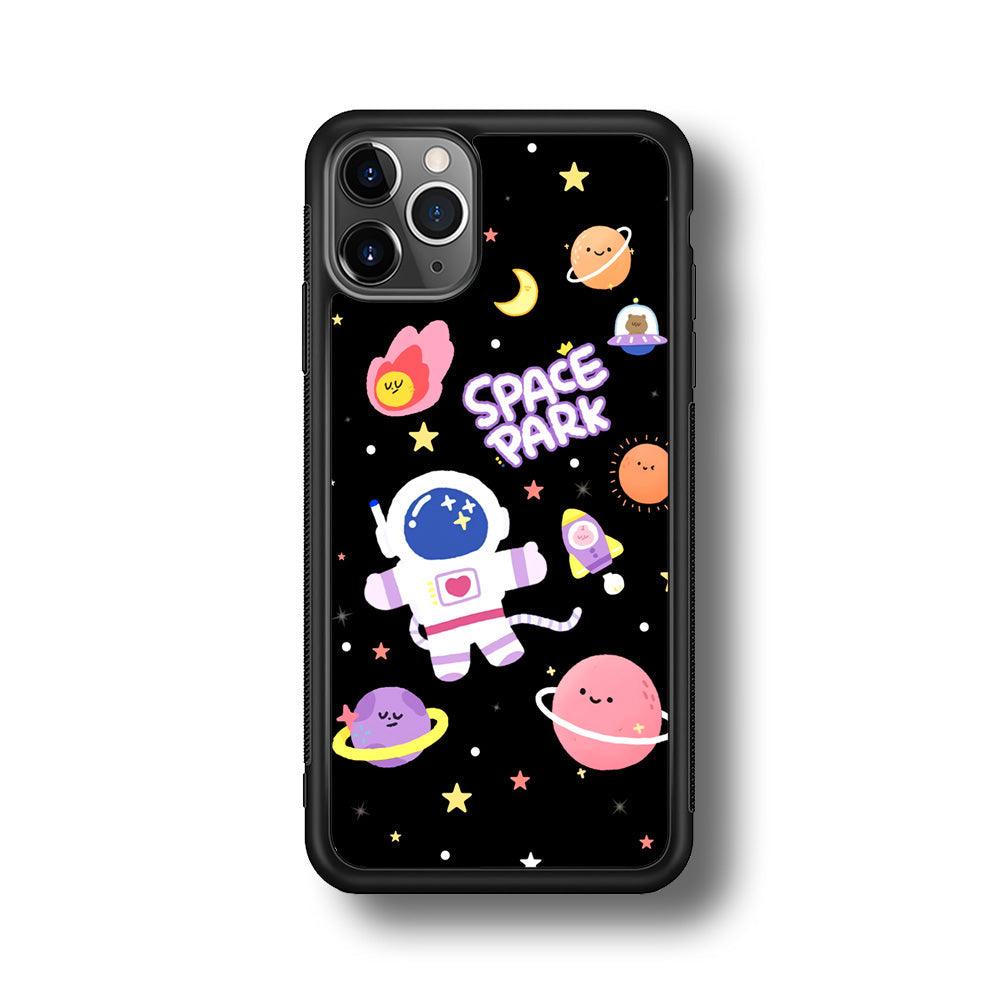 Astronaut Cute on Space Park iPhone 11 Pro Max Case-Rubber Black (2D Case)-Oxvistore