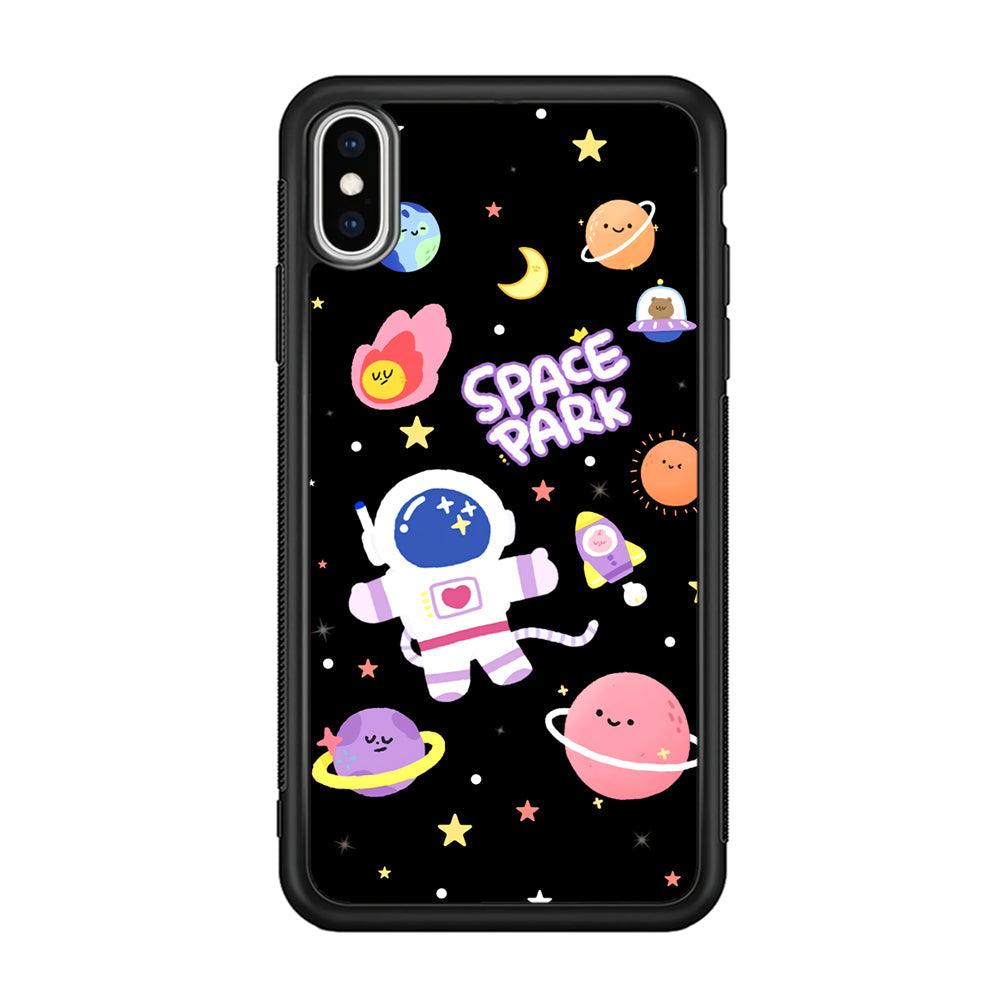 Astronaut Cute on Space Park iPhone X Case-Rubber Black (2D Case)-Oxvistore