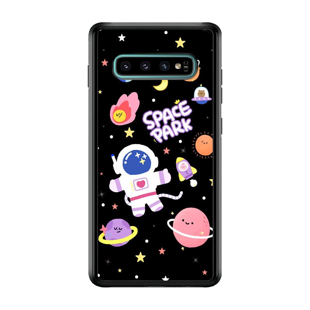 Astronaut Cute on Space Park Samsung Galaxy S10 Case-Rubber Black (2D Case)-Oxvistore