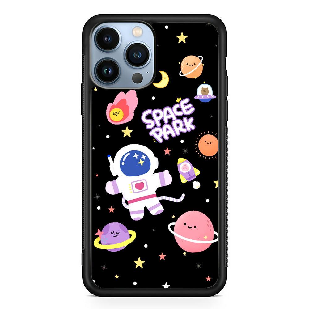 Astronaut Cute on Space Park iPhone 15 Pro Case-Rubber Black (2D Case)-Oxvistore