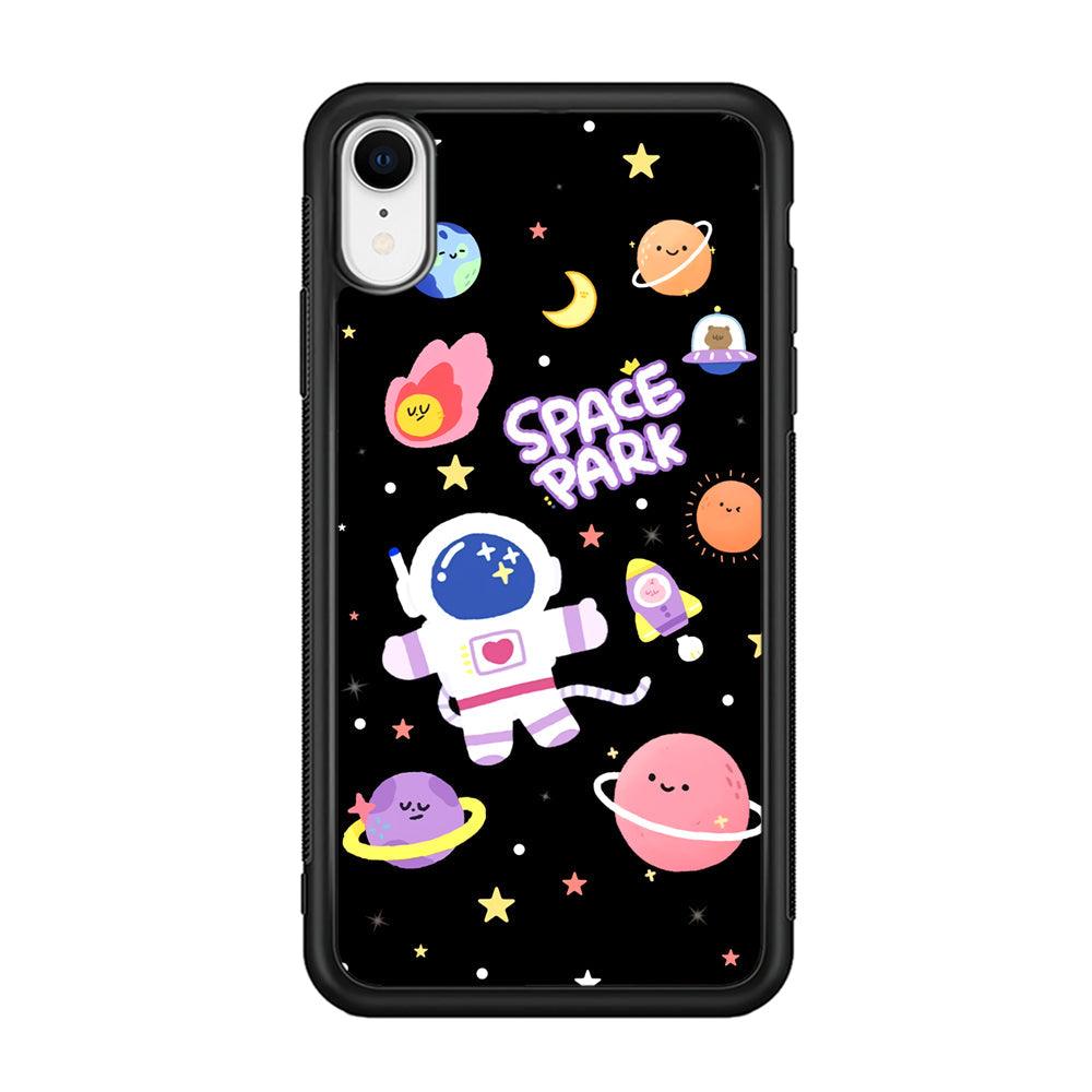 Astronaut Cute on Space Park iPhone XR Case-Rubber Black (2D Case)-Oxvistore