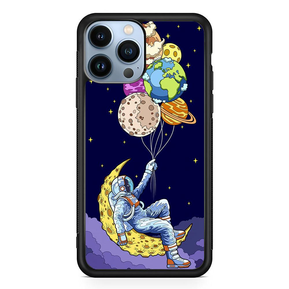 Astronaut Relaxing Holding Planet 2D Rubber Phone Case-Black-Oxvistore