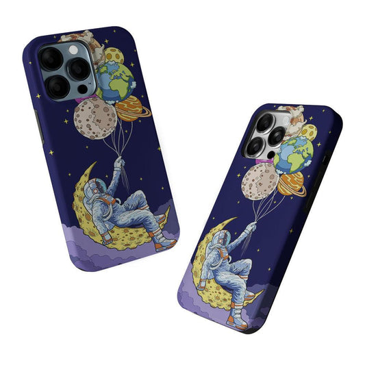 Astronaut Relaxing Holding Planet 2 in 1 Tough Phone Case-Oxvistore