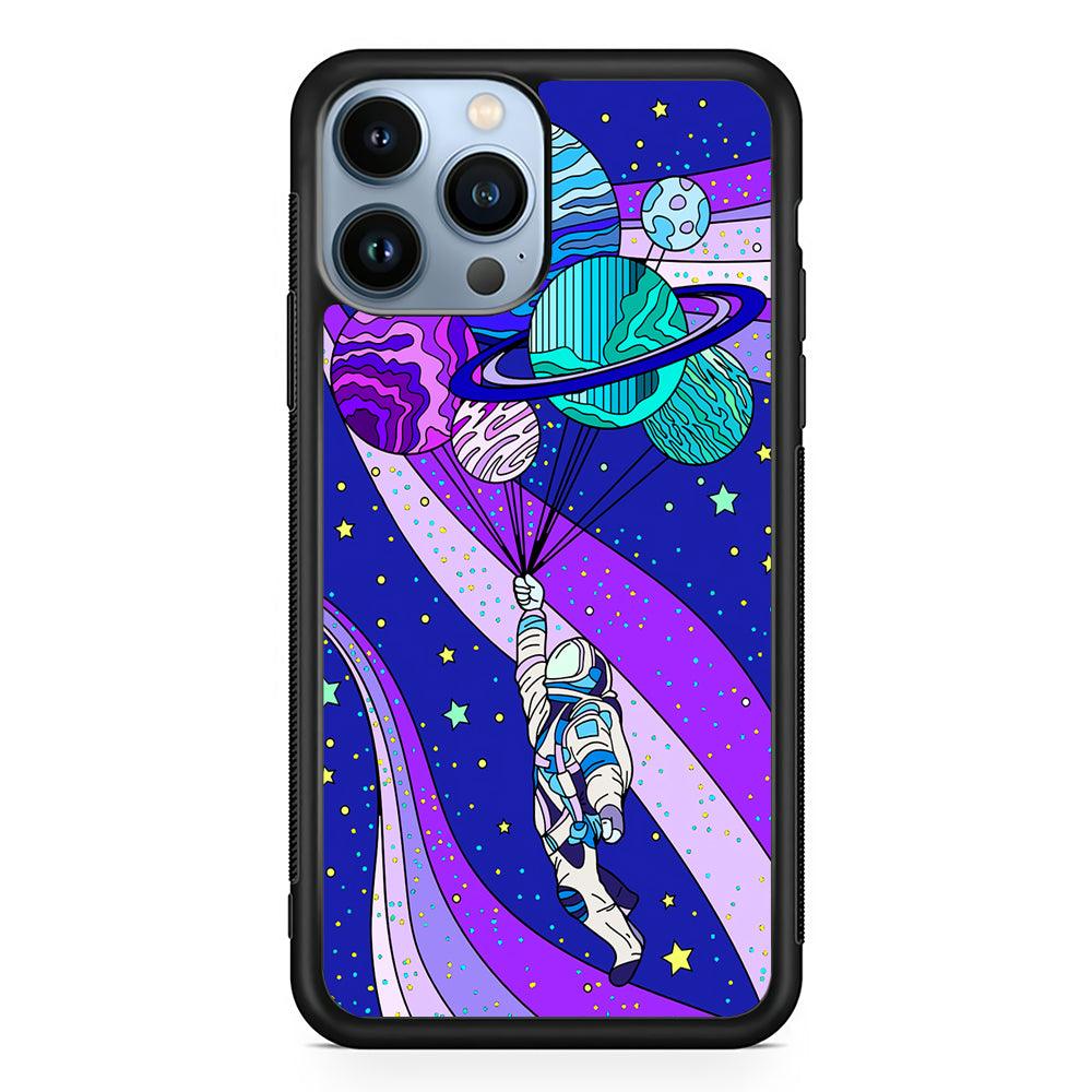 Astronaut Space Planetary Balloon 2D Rubber Phone Case-Black-Oxvistore