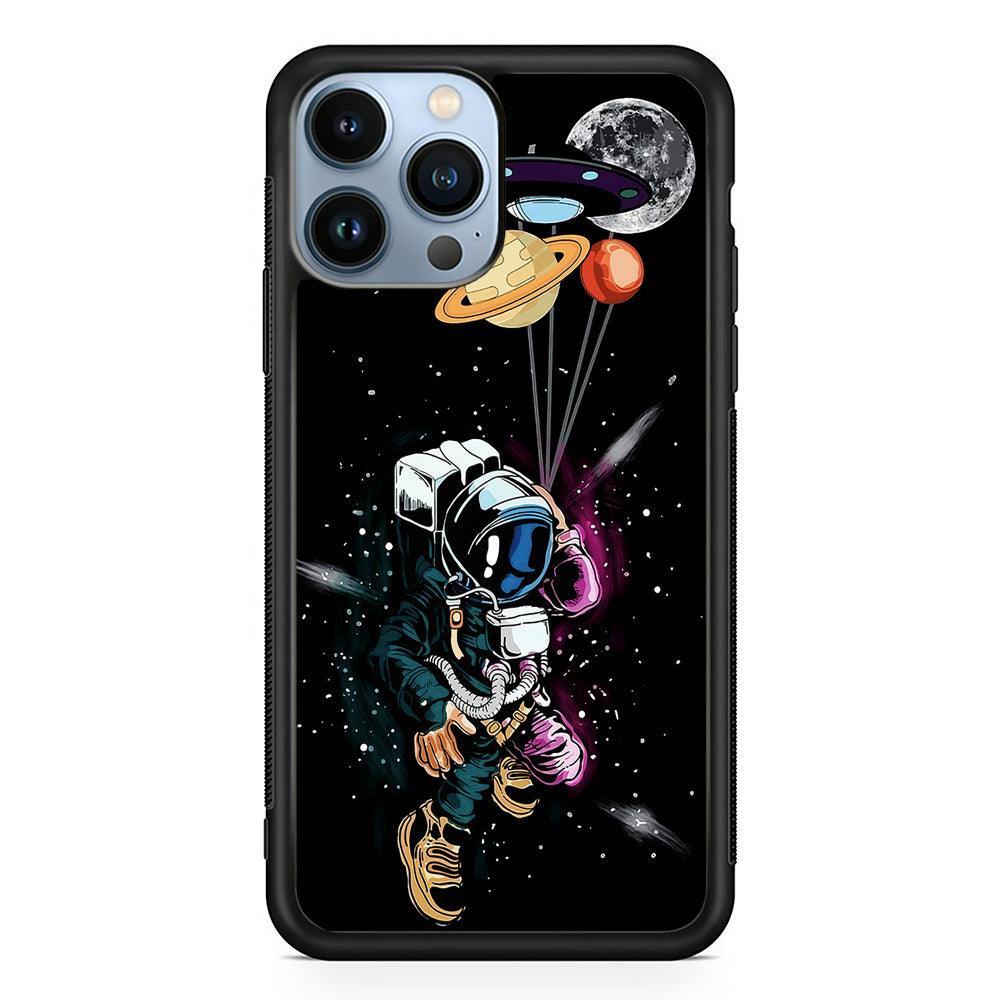 Astronaut UFO Balloon Outer Space 2D Rubber Phone Case-Black-Oxvistore