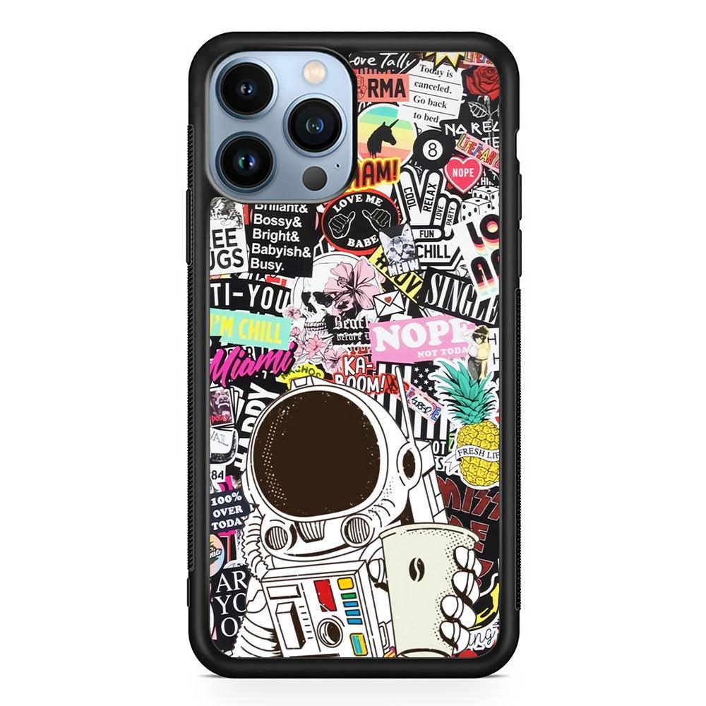Astronauts Coffee Cheers iPhone 15 Pro Case-Rubber Black (2D Case)-Oxvistore