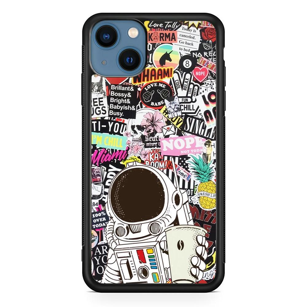Astronauts Coffee Cheers iPhone 15 Case-Rubber Black (2D Case)-Oxvistore