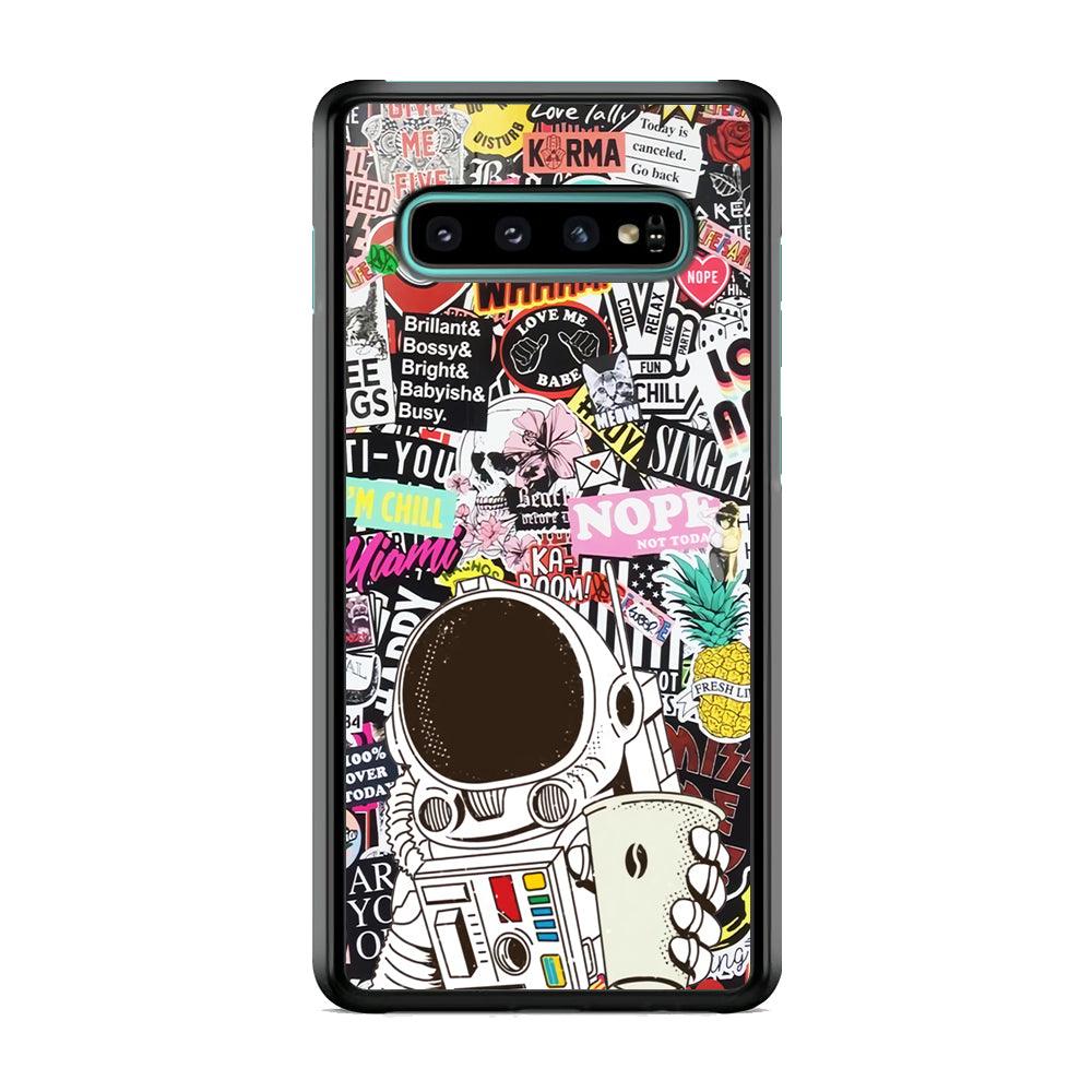 Astronauts Coffee Cheers Samsung Galaxy S10 Case-Rubber Black (2D Case)-Oxvistore
