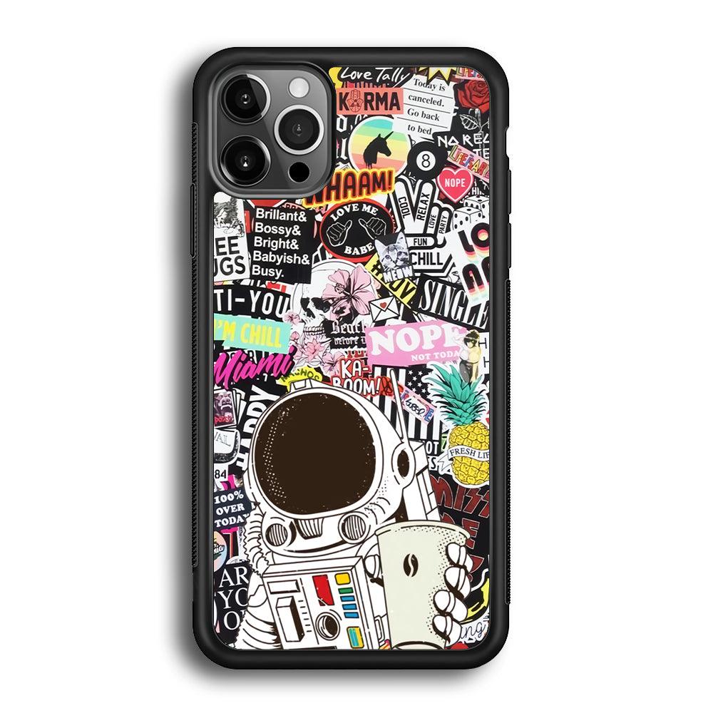 Astronauts Coffee Cheers iPhone 12 Pro Max Case-Rubber Black (2D Case)-Oxvistore