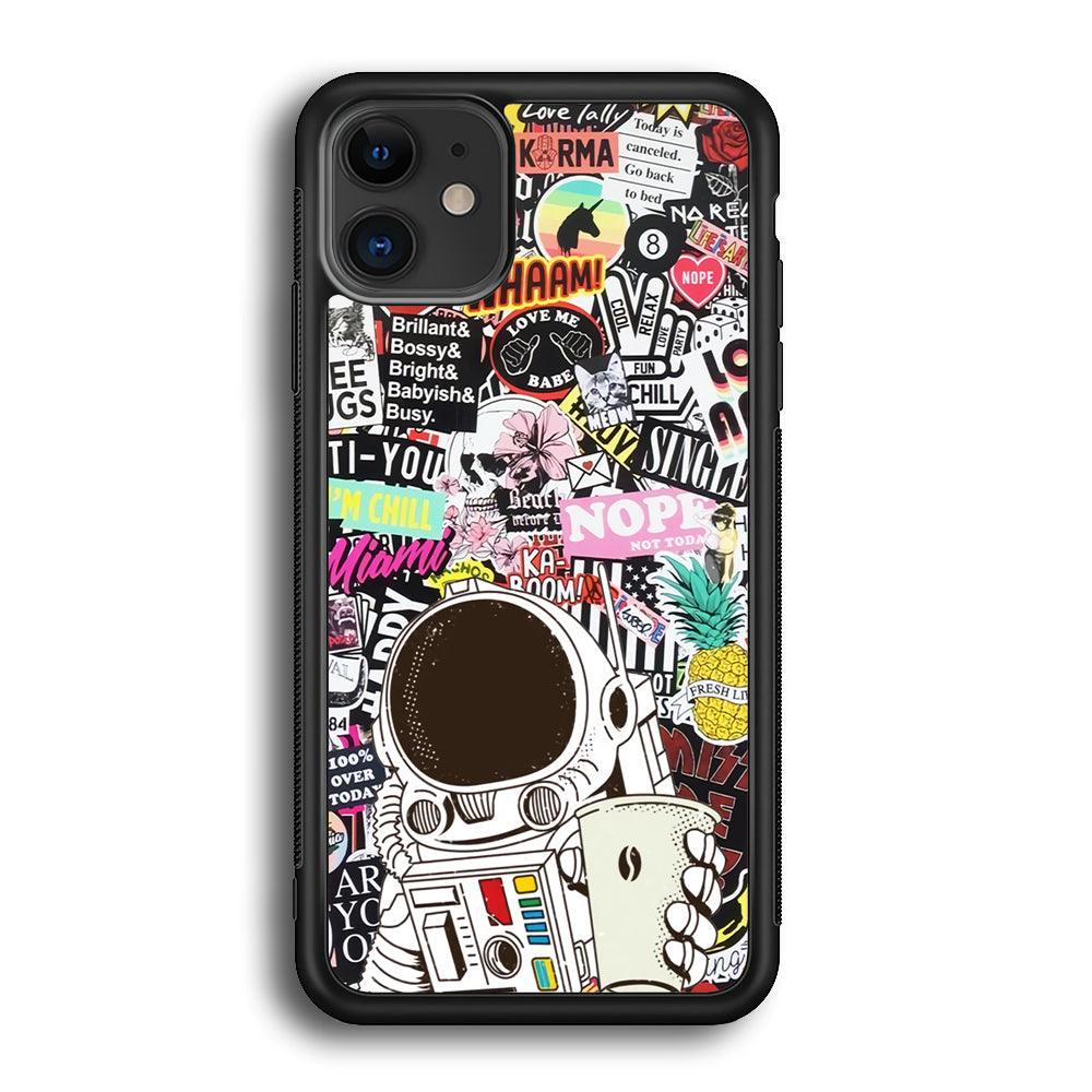 Astronauts Coffee Cheers iPhone 12 Case-Rubber Black (2D Case)-Oxvistore