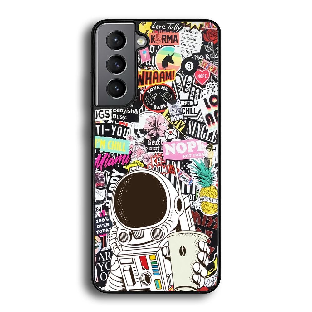 Astronauts Coffee Cheers Samsung Galaxy S24 Case-Rubber White (2D Case)-Oxvistore