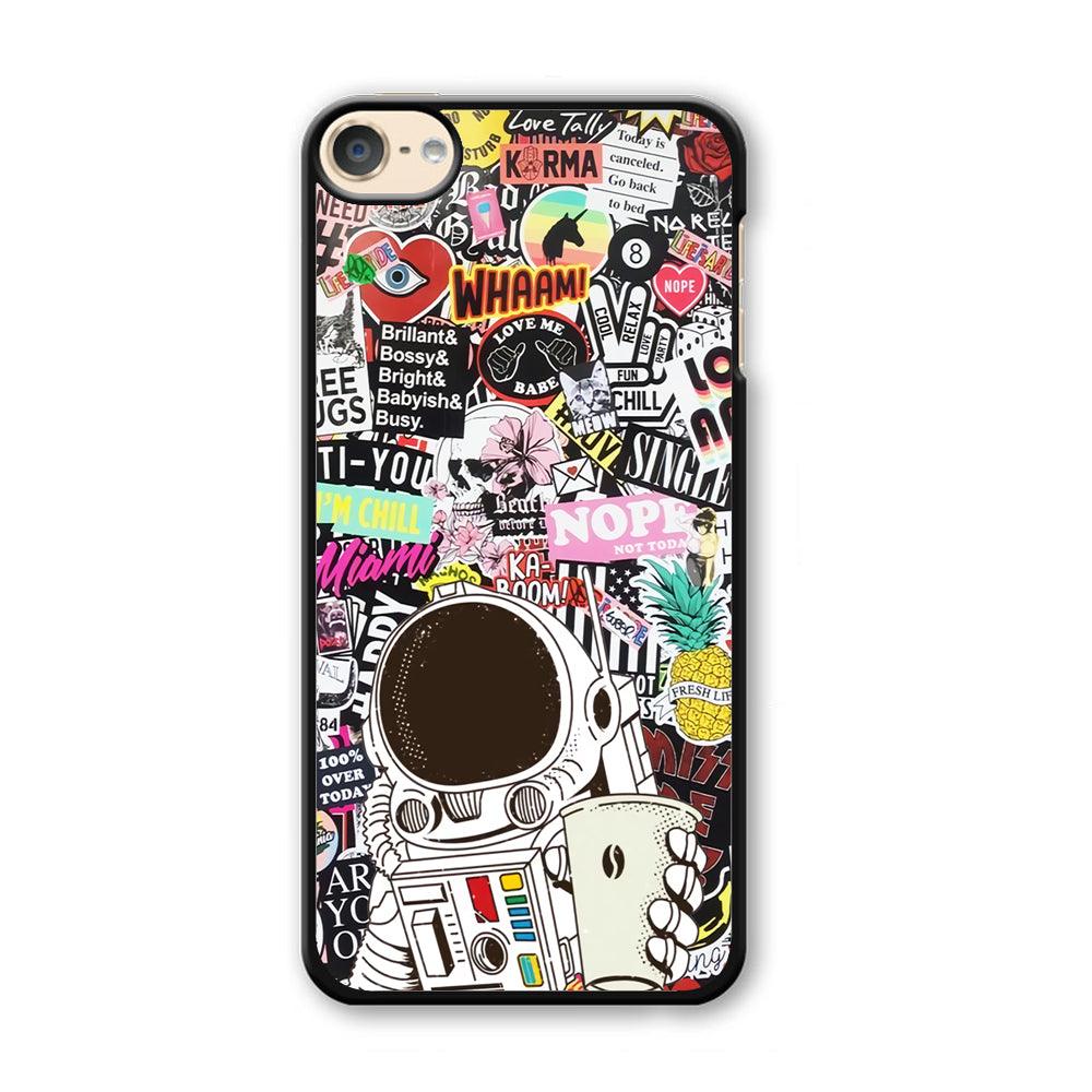 Astronauts Coffee Cheers iPod Touch 6 Case-Plastic Black (2D Case)-Oxvistore