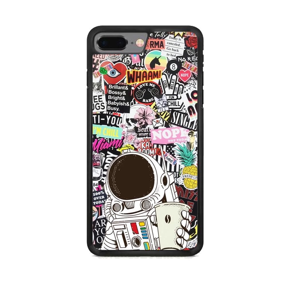 Astronauts Coffee Cheers iPhone 7 Plus Case-Rubber Black (2D Case)-Oxvistore
