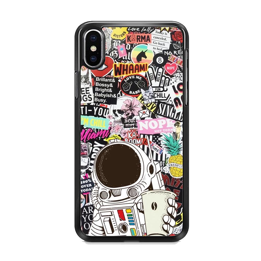 Astronauts Coffee Cheers iPhone X Case-Rubber White (2D Case)-Oxvistore
