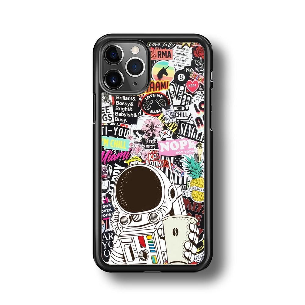 Astronauts Coffee Cheers iPhone 11 Pro Case-Rubber Black (2D Case)-Oxvistore