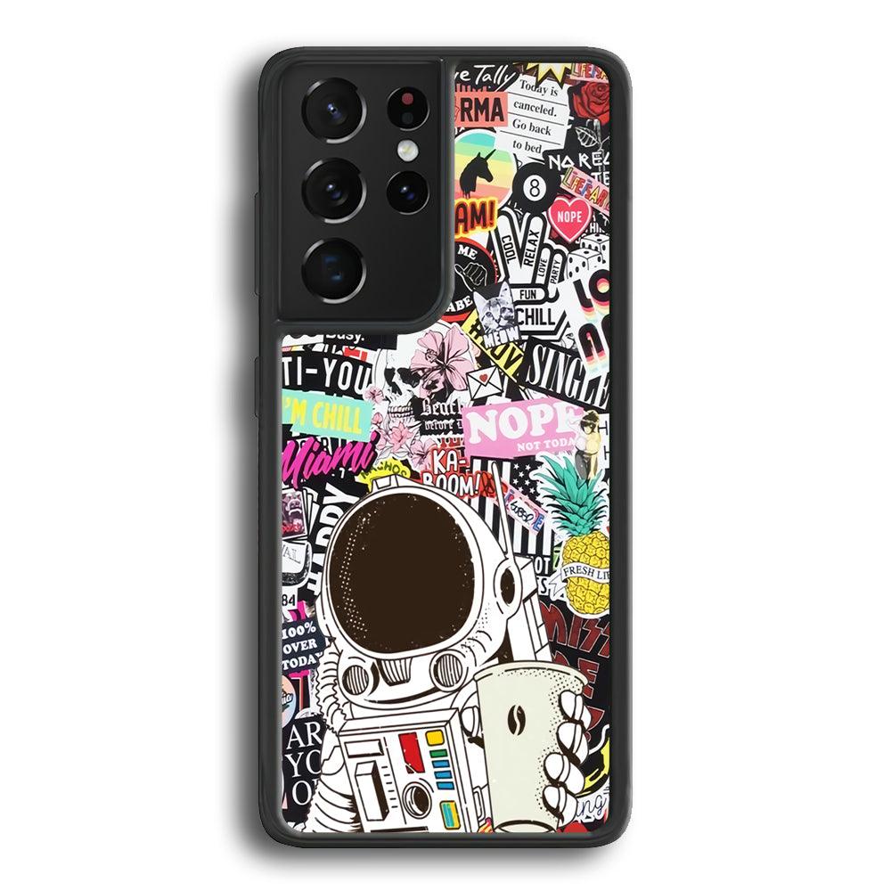 Astronauts Coffee Cheers Samsung Galaxy S21 Ultra Case-Rubber Black (2D Case)-Oxvistore