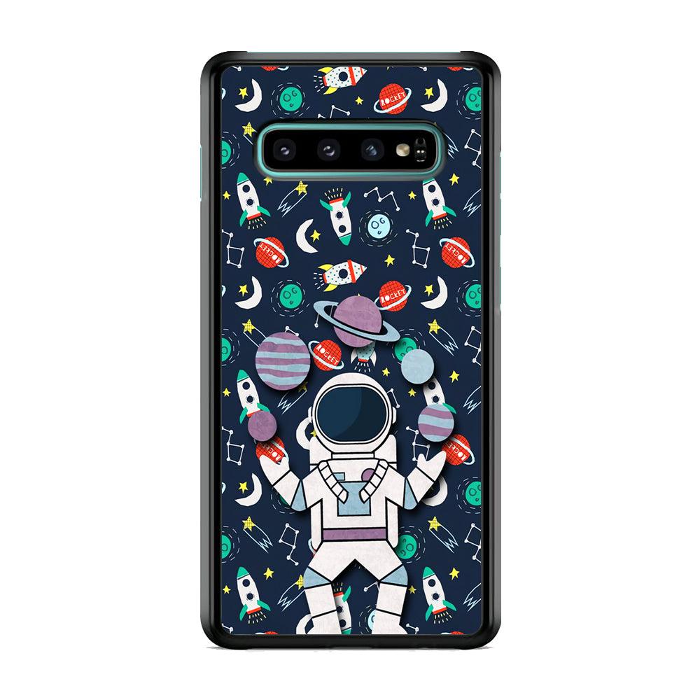 Astronauts Energy in Space Samsung Galaxy S10 Case-Rubber White (2D Case)-Oxvistore