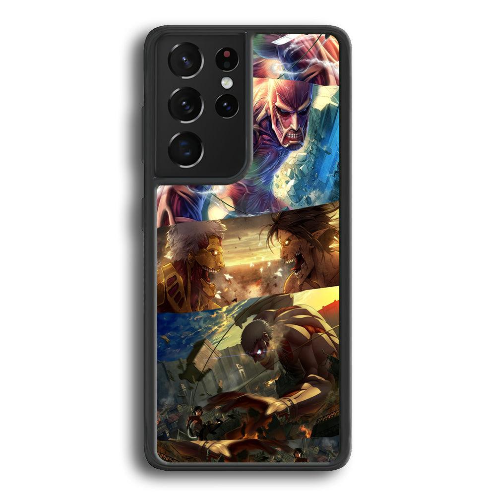 Attack on Titan Scene of Struggle Samsung Galaxy S21 Ultra Case-Rubber Black (2D Case)-Oxvistore