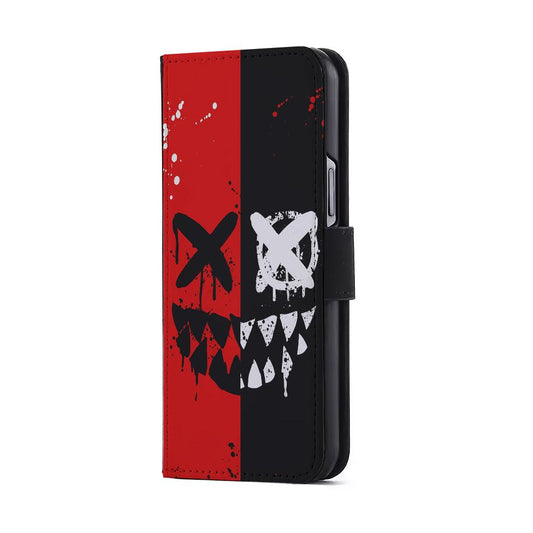 Bad Smiley Face Red Black Flip Wallet Phone Case-Oxvistore