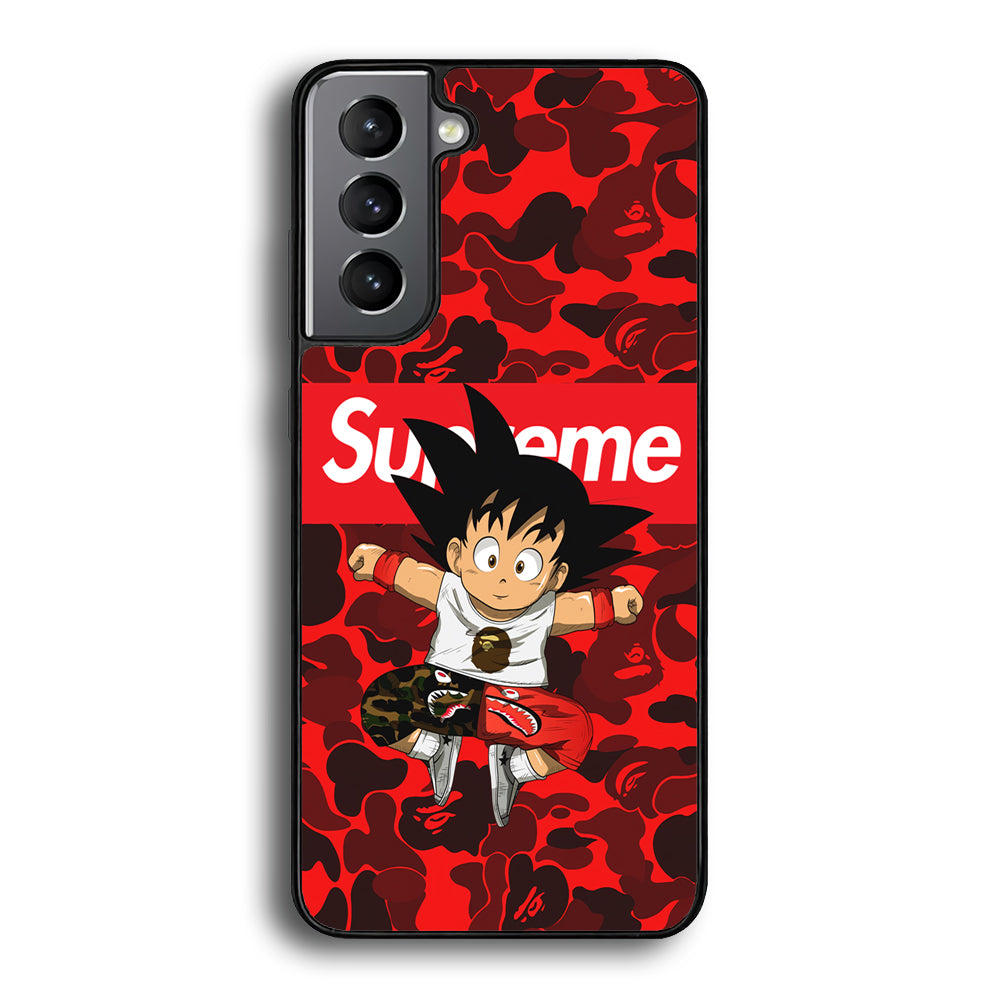 Bape Goku Red Camo Supreme Samsung Galaxy S21 Case-Rubber Black (2D Case)-Oxvistore