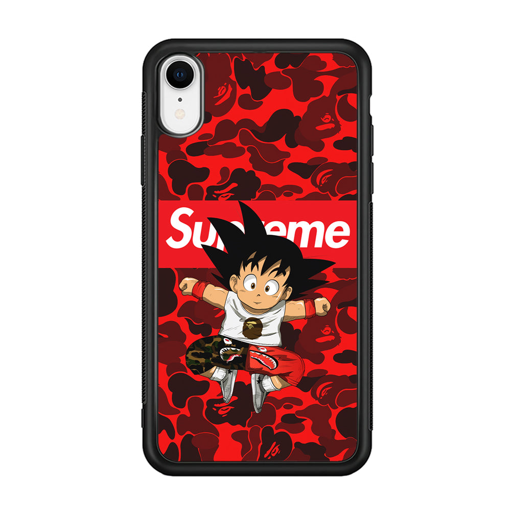 Bape Goku Red Camo Supreme iPhone XR Case-Rubber Black (2D Case)-Oxvistore