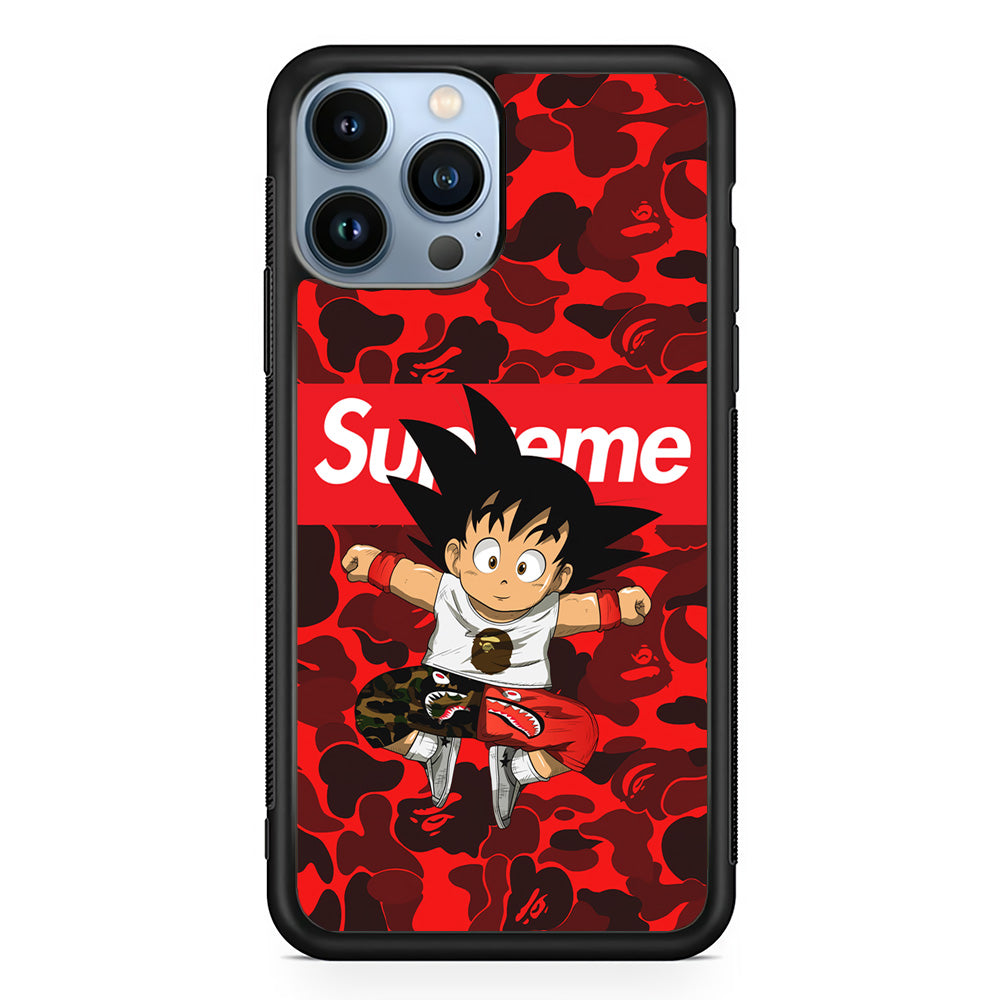 Bape Goku Red Camo Supreme iPhone 13 Pro Case-Rubber Black (2D Case)-Oxvistore