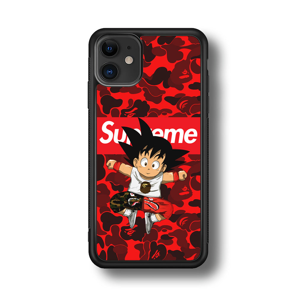 Bape Goku Red Camo Supreme iPhone 11 Case-Rubber Black (2D Case)-Oxvistore