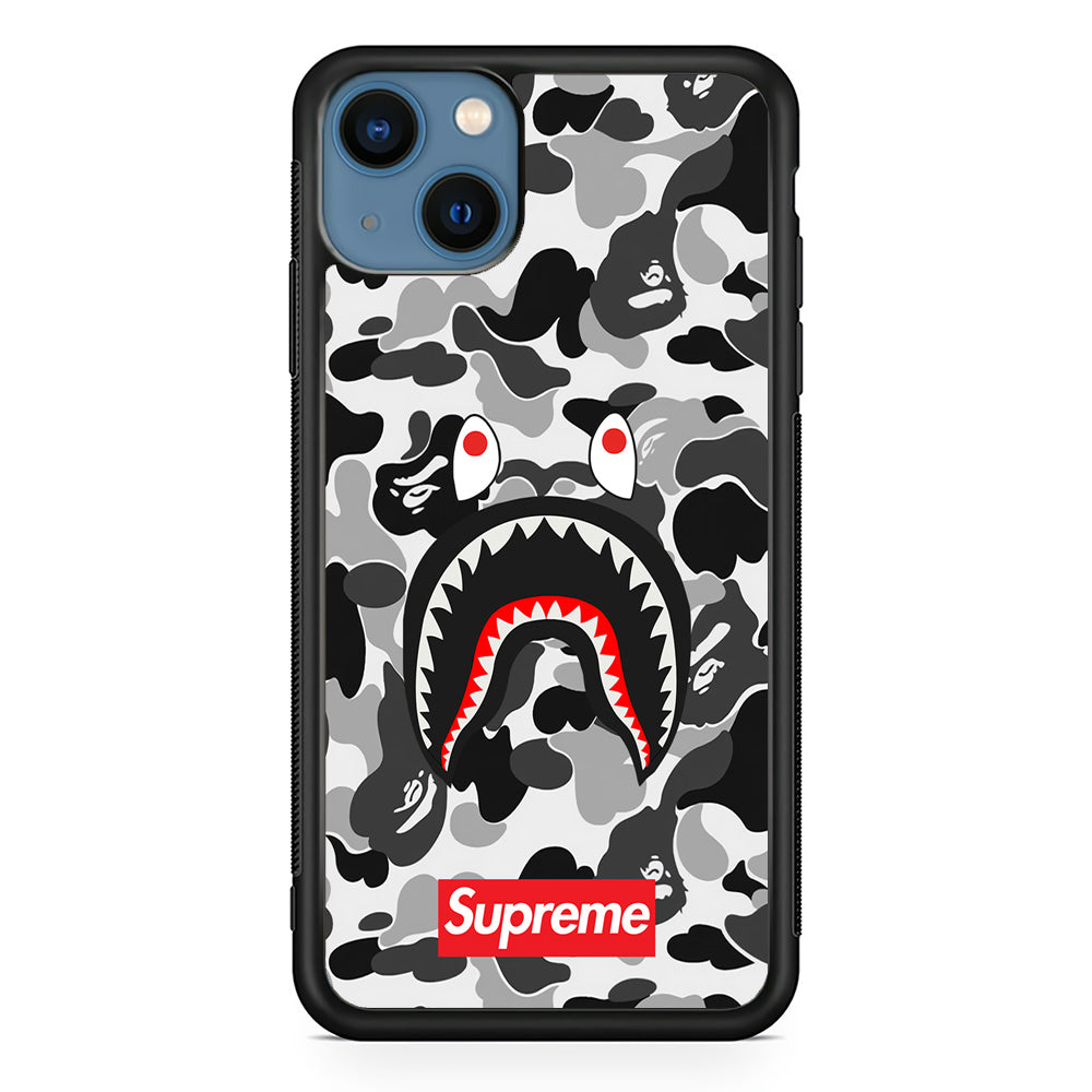 Bape Supreme Black Camo iPhone 13 Case-Rubber Black (2D Case)-Oxvistore
