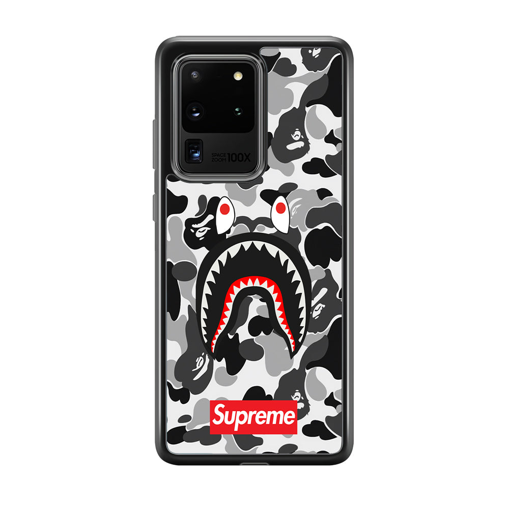 Bape Supreme Black Camo amsung Galaxy S20 Ultra Case-Rubber Black (2D Case)-Oxvistore