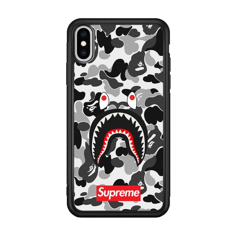Bape Supreme Black Camo iPhone Xs Case-Rubber White (2D Case)-Oxvistore