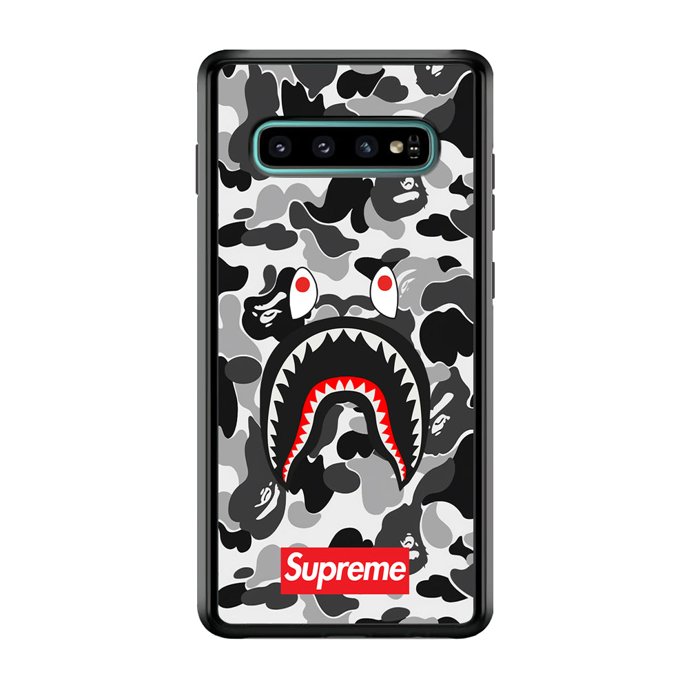 Bape Supreme Black Camo Samsung Galaxy S10 Case-Rubber Black (2D Case)-Oxvistore