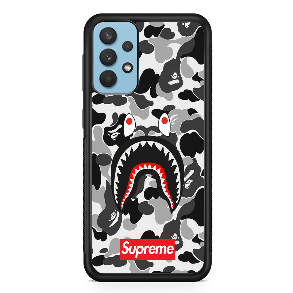 Bape Supreme Black Camo Samsung Galaxy A32 Case-Rubber Black (2D Case)-Oxvistore
