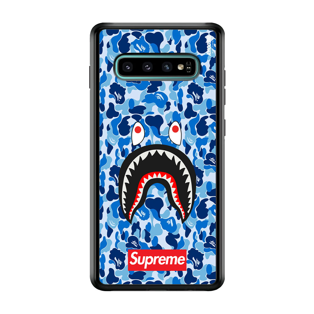 Bape Supreme Blue Camo Samsung Galaxy S10 Case-Rubber White (2D Case)-Oxvistore