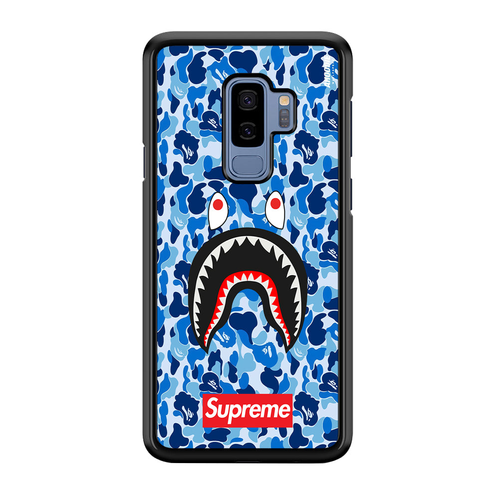 Bape Supreme Blue Camo Samsung Galaxy S9 Plus Case-Rubber White (2D Case)-Oxvistore