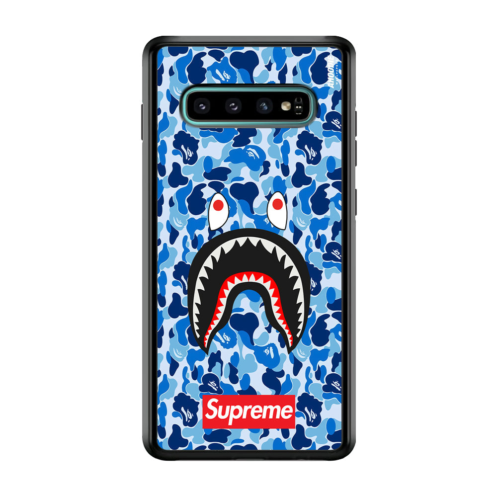 Bape Supreme Blue Camo Samsung Galaxy S10 Plus Case-Rubber White (2D Case)-Oxvistore