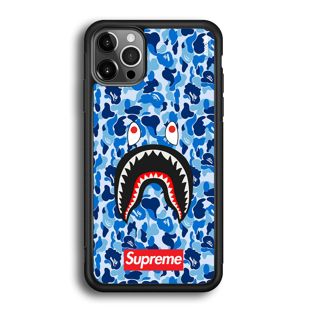 Bape Supreme Blue Camo iPhone 12 Pro Max Case-Rubber Black (2D Case)-Oxvistore