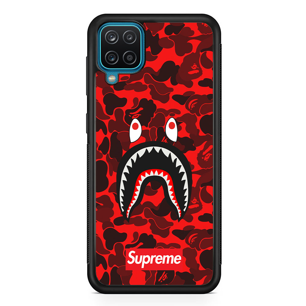Bape Supreme Red Camo Samsung Galaxy A12 Case-Rubber Black (2D Case)-Oxvistore