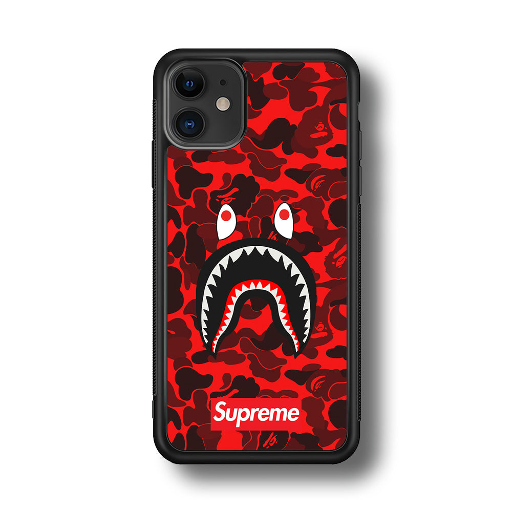 Bape Supreme Red Camo iPhone 11 Case-Rubber Black (2D Case)-Oxvistore