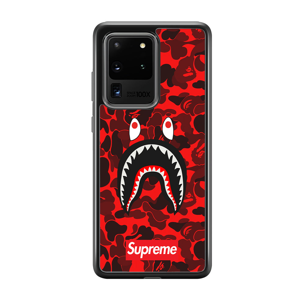 Bape Supreme Red Camo Samsung Galaxy S20 Ultra Case-Rubber Black (2D Case)-Oxvistore