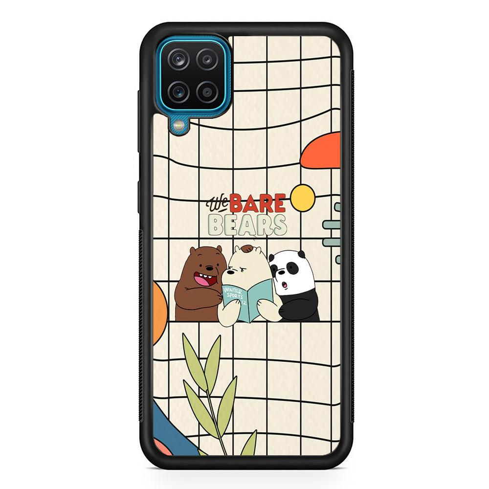 Bare Bears Reading a Book Samsung Galaxy A12 Case-Rubber Black (2D Case)-Oxvistore