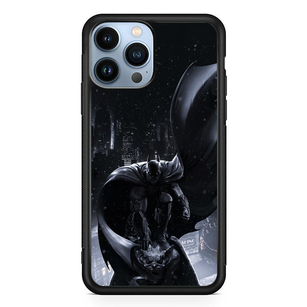 Batman Snowy Night iPhone 14 Pro Max Case-Rubber Black (2D Case)-Oxvistore