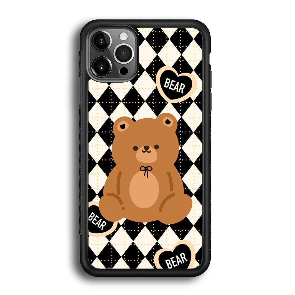 Bear and Black Flanel Theme iPhone 12 Pro Case-Rubber White (2D Case)-Oxvistore