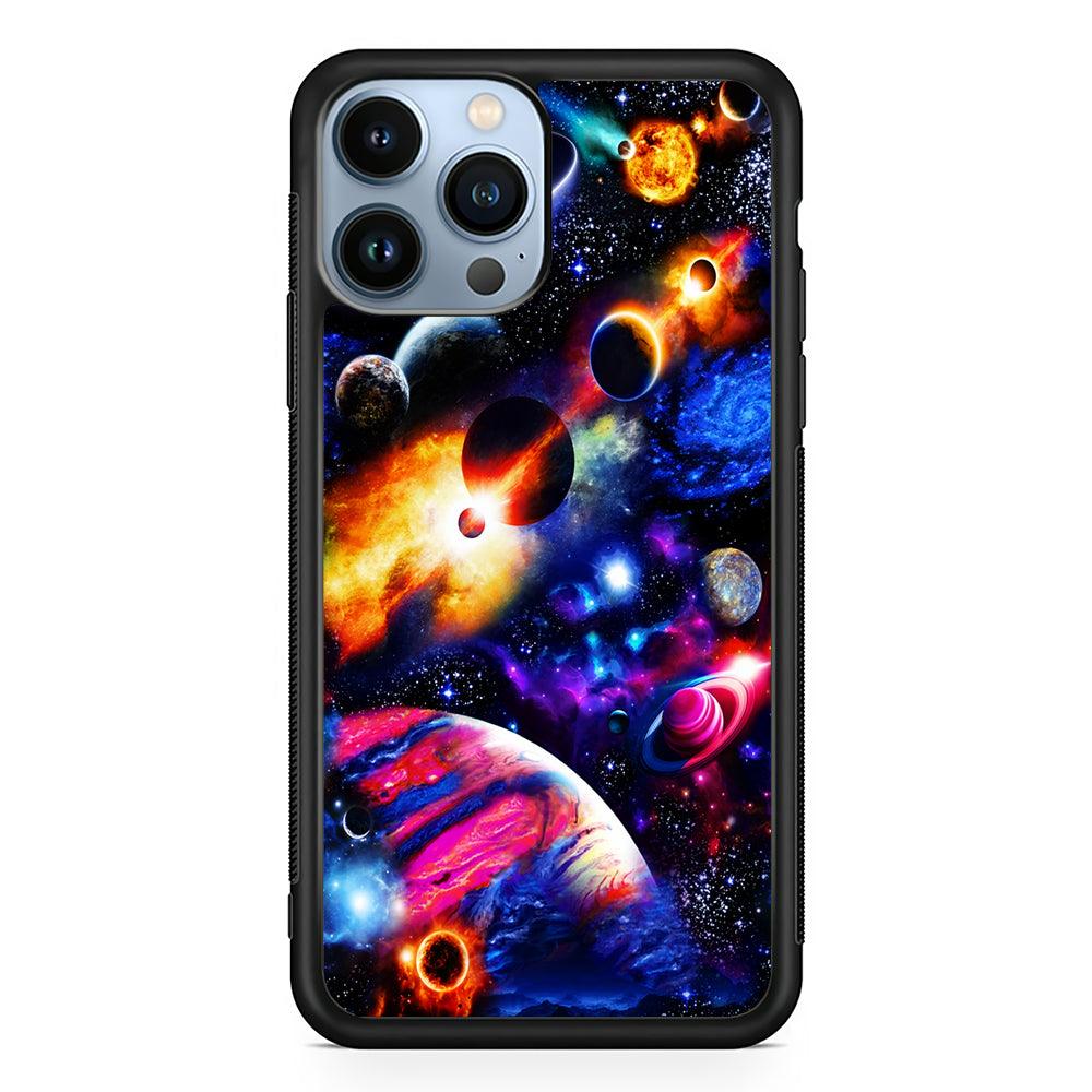 Beautiful Space Galaxy Planets 2D Rubber Phone Case-Black-Oxvistore