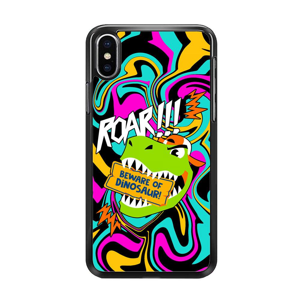Beware from Dinosaur Roar iPhone X Case-Rubber Black (2D Case)-Oxvistore