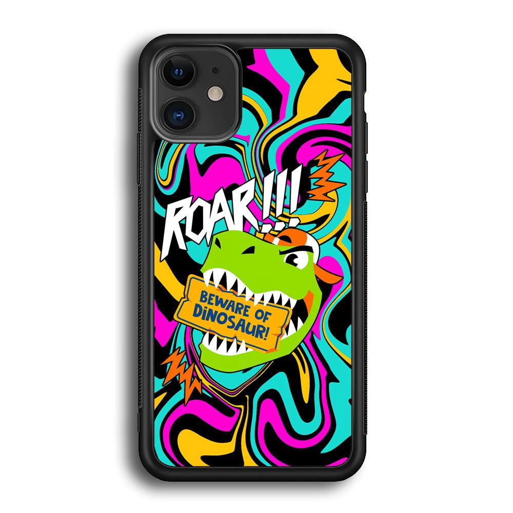 Beware from Dinosaur Roar iPhone 12 Case-Rubber Black (2D Case)-Oxvistore