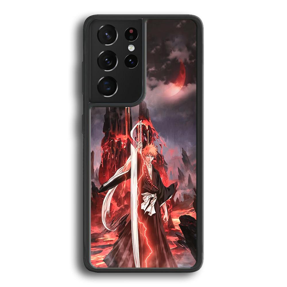 Bleach Red Moon and Lightning Samsung Galaxy S21 Ultra Case-Rubber Black (2D Case)-Oxvistore