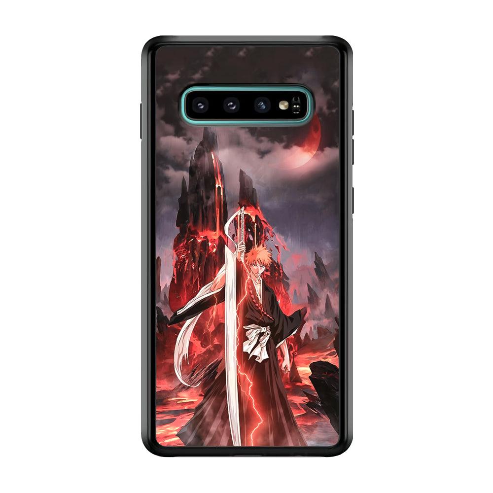 Bleach Red Moon and Lightning Samsung Galaxy S10 Case-Rubber Black (2D Case)-Oxvistore
