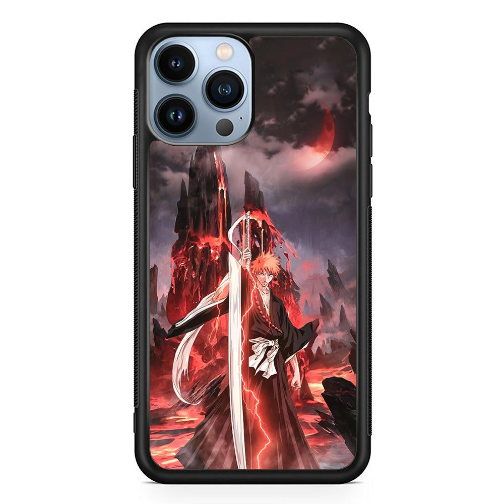 Bleach Red Moon and Lightning iPhone 13 Pro Max Case-Rubber Black (2D Case)-Oxvistore